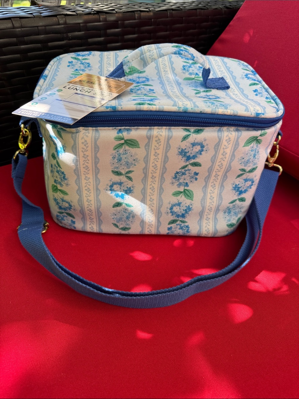 Insulated Floral Blue Lunch Bag with Adjustable Strap